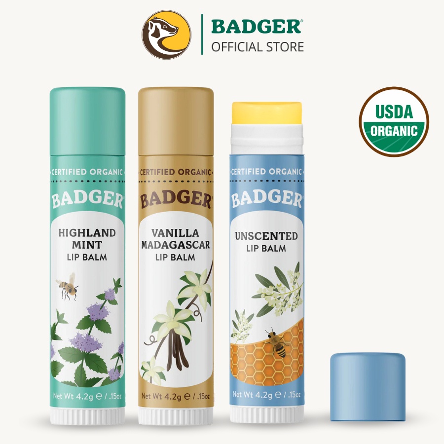 Son dưỡng môi hữu cơ BADGER Lip Balm USDA Organic - 4.2g