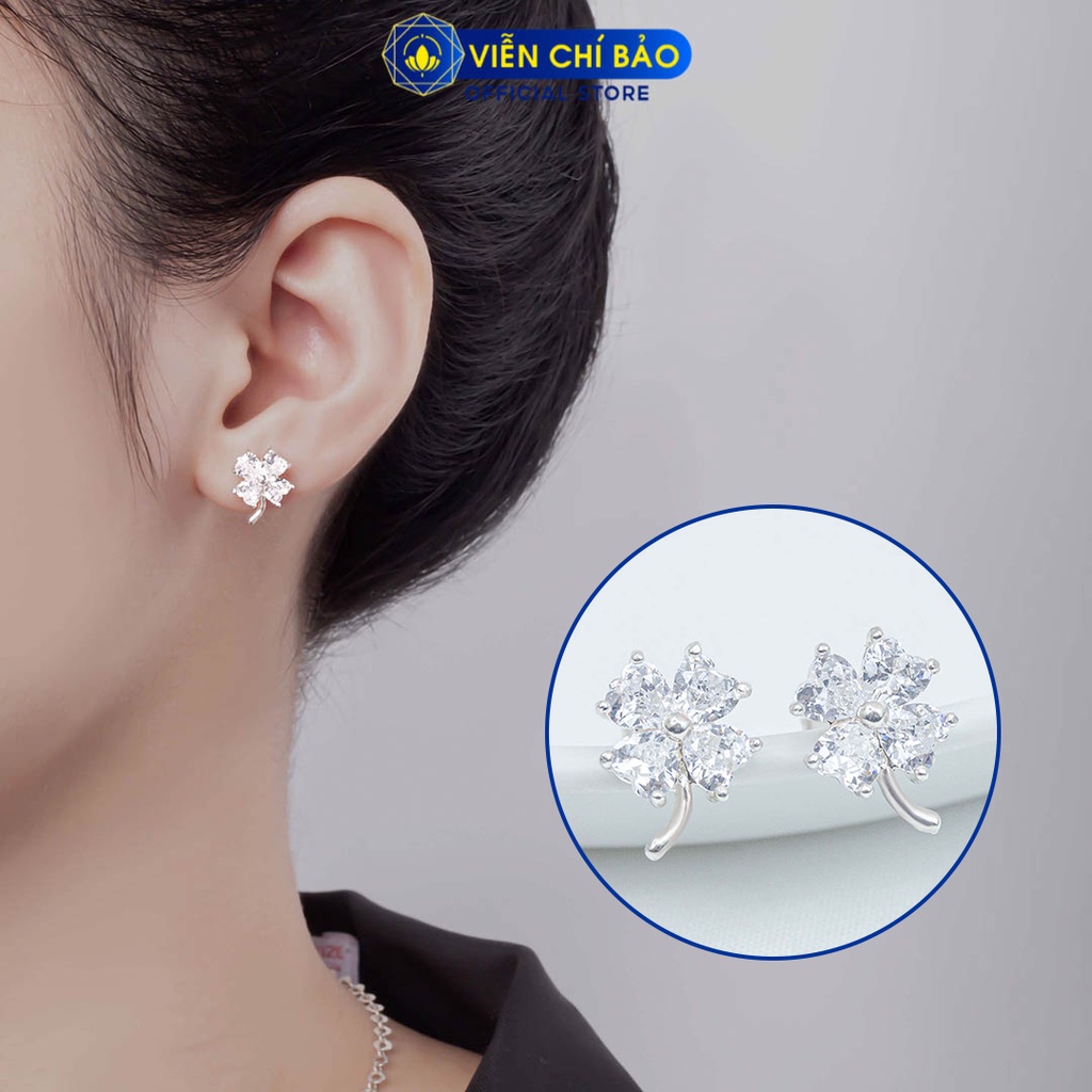 Bông tai bạc nữ cỏ bốn lá may mắn trắng nữ bạc 925 thời trang phụ kiện trang sức nữ Viễn Chí Bảo B400147-TR