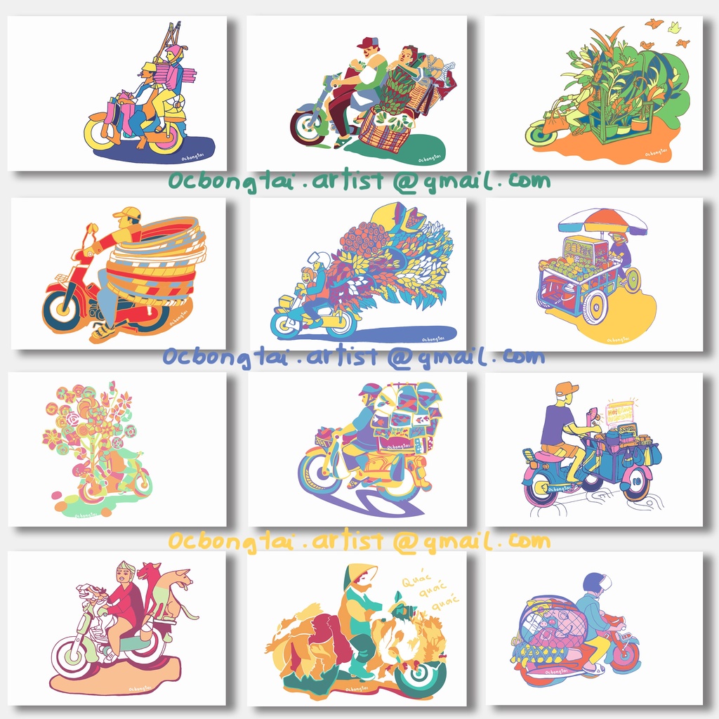 Postcard Bộ Xe Cộ Việt Nam Thú Vị  by ocbongtai.artist