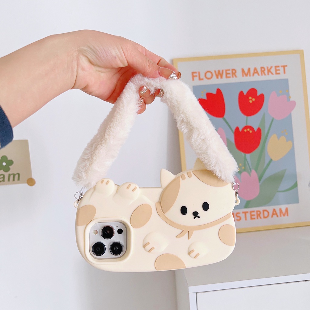 Ốp Điện Thoại Silicon Mềm Hình Mèo Hoạt Hình Có Đuôi Lông Cho Iphone 14Pro Max 14Pro 11 12 13 Pro Max
