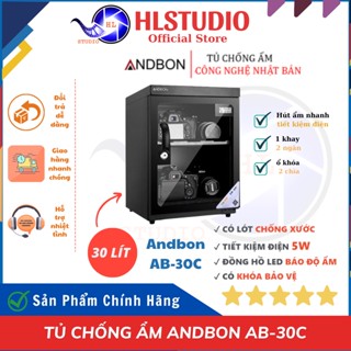 Tủ Chống Ẩm Andbon AB-30C, Hộp Hút Ẩm 30L, 2 Ngăn HLSTUDIO, Chống Ẩm Máy Ảnh, Có Đồng Hồ Đo % Độ Ẩm