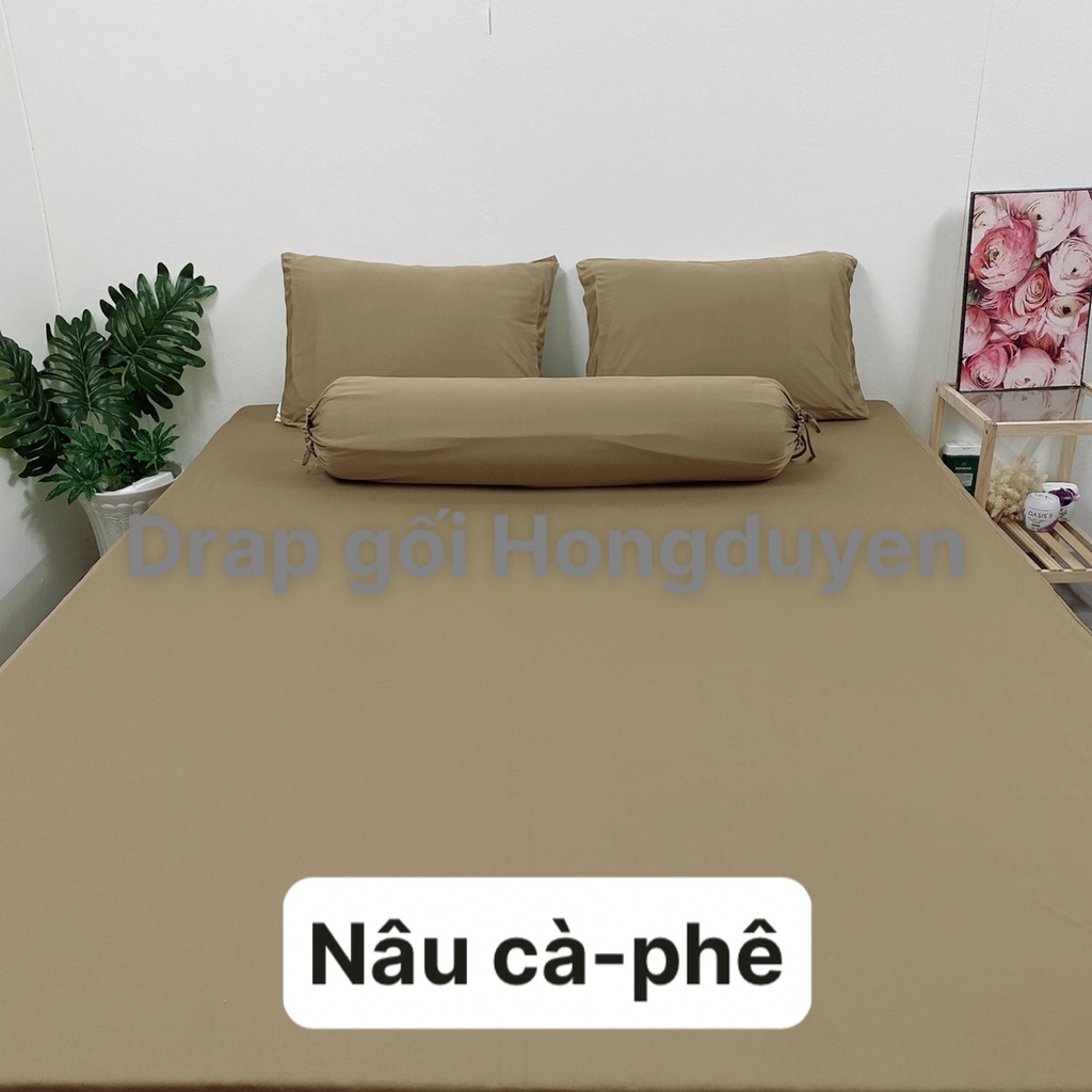 Bộ Drap/ga thun trơn nâu coffee KO Mền/Chăn 1m6/1m8 (chân nệm dưới 15cm). drap gối codipa