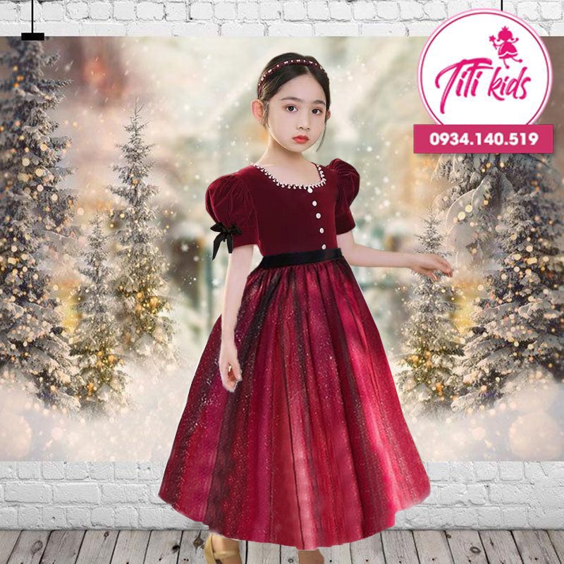 Váy Đầm Bé Gái TiTiKids Đỏ Nhung Cao Cấp CC220
