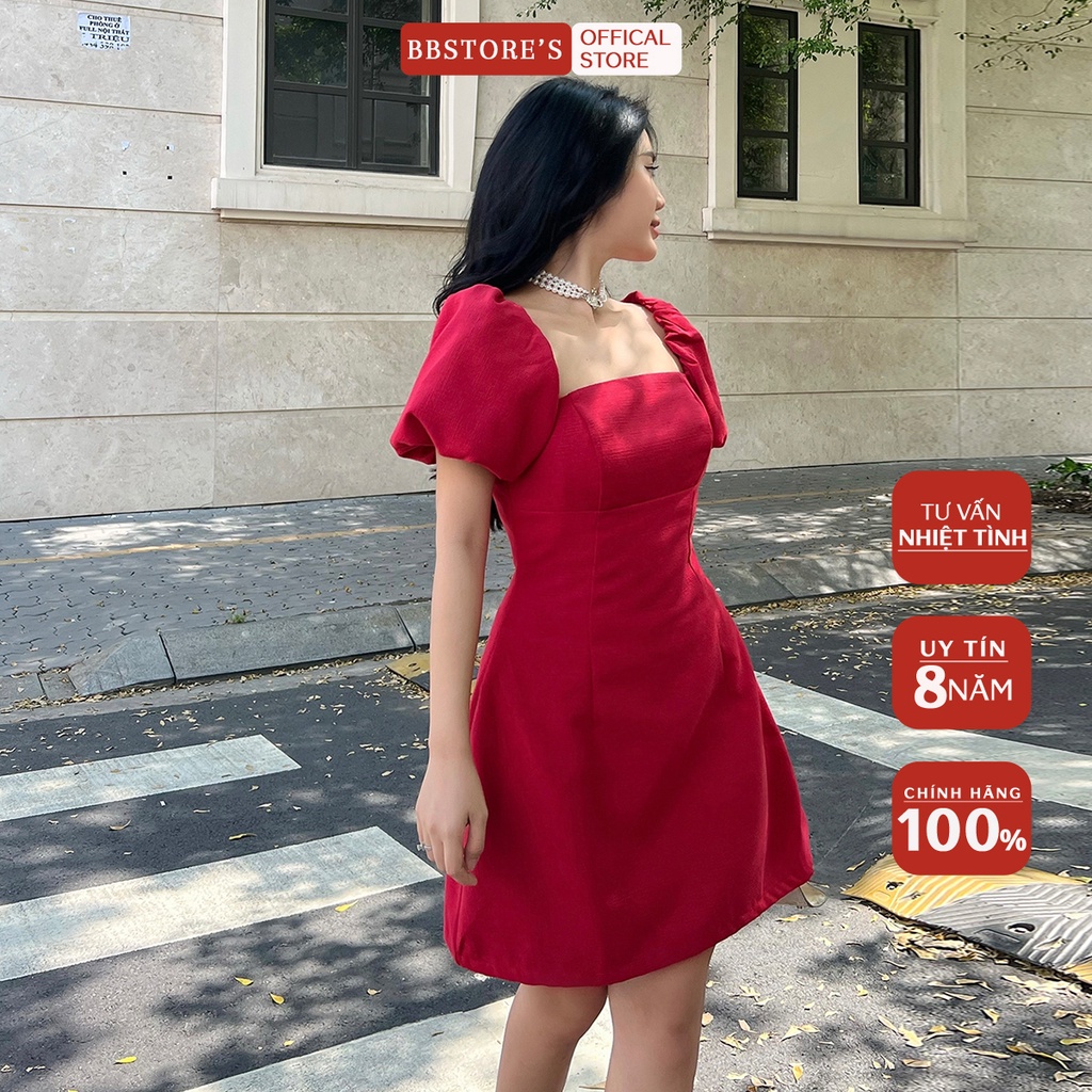 BBSTORE'S Đầm Xòe Tay Phồng Cổ Vuông Dự Tiệc Sang Trọng -D1420