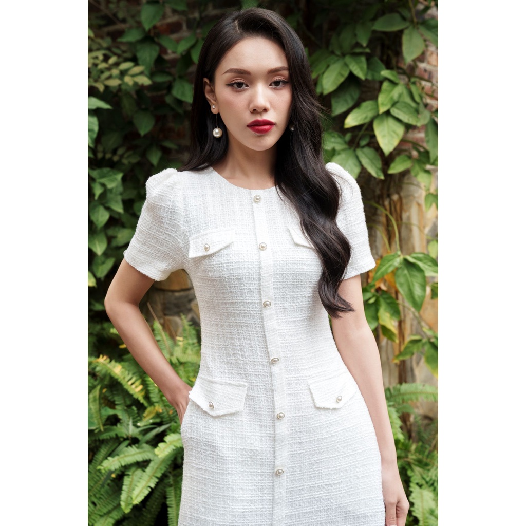 De Leah - Đầm Ôm Tweed Nẹp Trước - Thời Trang Thiết Kế