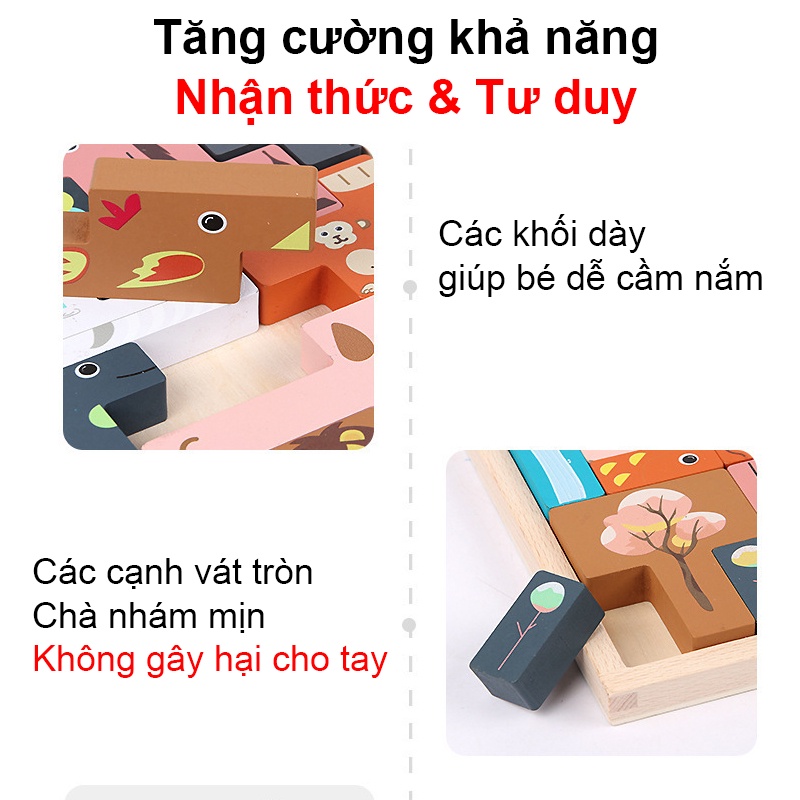 Đồ chơi xếp hình động vật, đồ chơi lắp ráp, ghép hình bằng gỗ giúp bé phát triển khả năng thị giác và tư duy hình ảnh