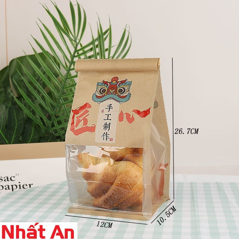 Túi dây gài giấy kraft mặt lân- set 50 túi