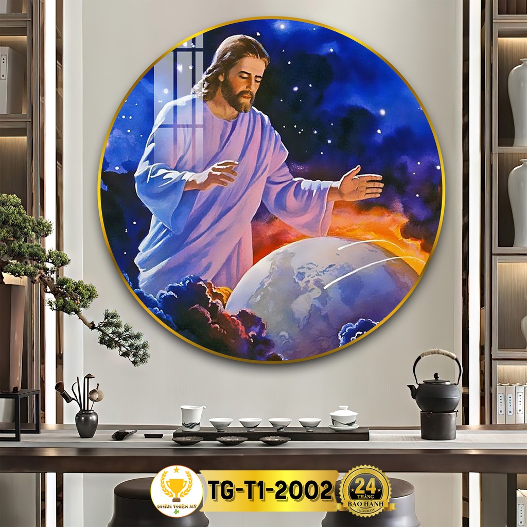 Tranh Tráng Gương Pha Lê Tròn CHÂN THIỆN MỸ, Tranh Công Giáo Treo Tường Chúa GiêSu TG-T1-2002