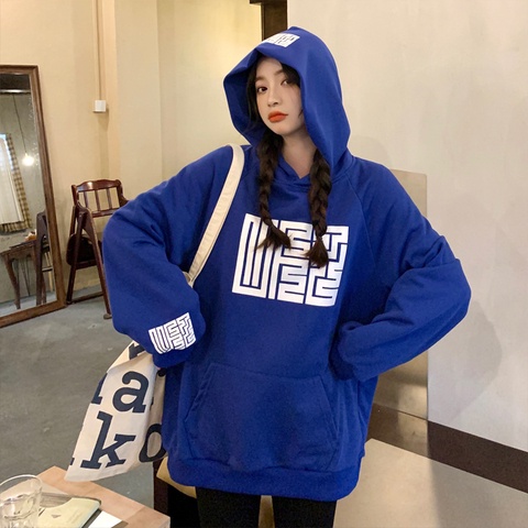 Áo Hoodies Dáng Rộng Hoạ Tiết In Phong Cách Vintage Hàn Quốc