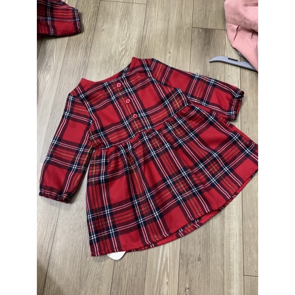 váy đỏ thô sọc caro dài tay cho bé gái mặc tiệc, lễ tết Primark sz 0-36m