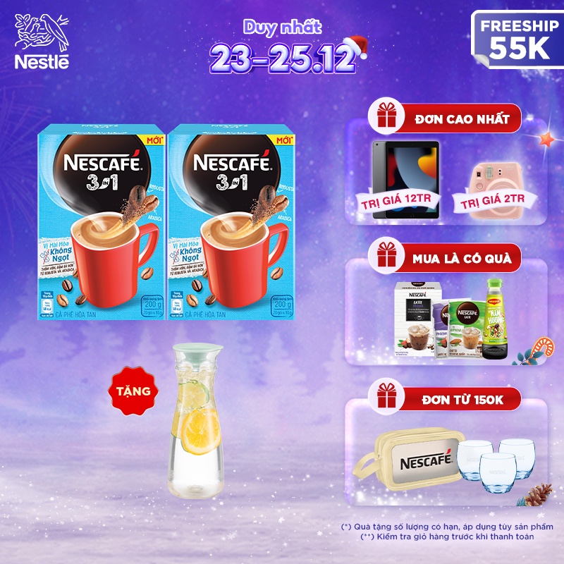 Combo 2 hộp Cà phê hòa tan Nescafé 3in1 mới - vị hài hòa không ngọt (Hộp 20 gói x10g)
