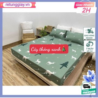 Ga trải giường bo chun 1M2X2M,1M6X2M,1M8X2M,Vải cotton poly[retunggiay]họa tiết cây thông xanh