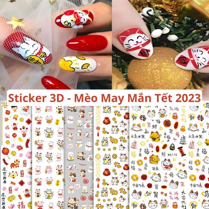 Sticker Mèo May Mắn Tết 2023 | Sticker Nail 3D | Trang Trí Móng Tay