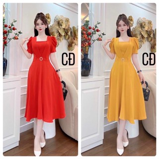 Đầm Thiết kế,váy cổ vuông Tay Phồng, đầm dự tiệc sang trọng