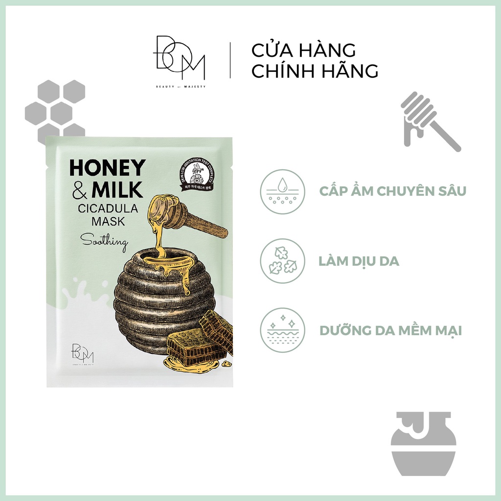 Combo 15 miếng mặt nạ BOM Honey & Milk (Cicadula, Vitamin, Water)