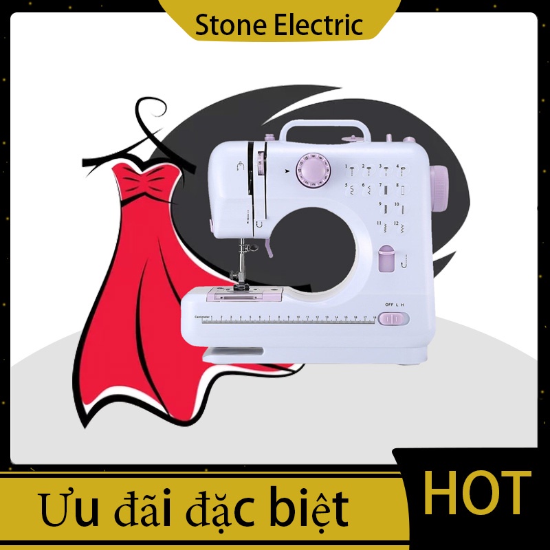 Máy May Mini Gia Đình UFR 705 12 Đường May, Có Vắt Sổ, May Được Vải Thun Kèm Chân Vịt FAMAHA BẢO HÀNH 6 THÁNG