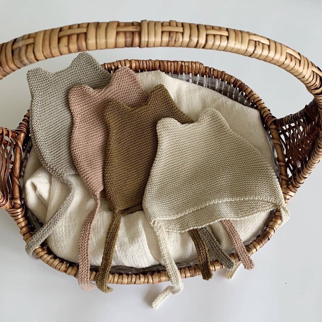 Babyfair. Mũ Dệt Kim Cho Trẻ Sơ Sinh Màu Tinh Khiết Với ​​Dây Buộc Tai Gấu Dễ Thương Đáng Yêu Bé Mùa Xuân  Thu