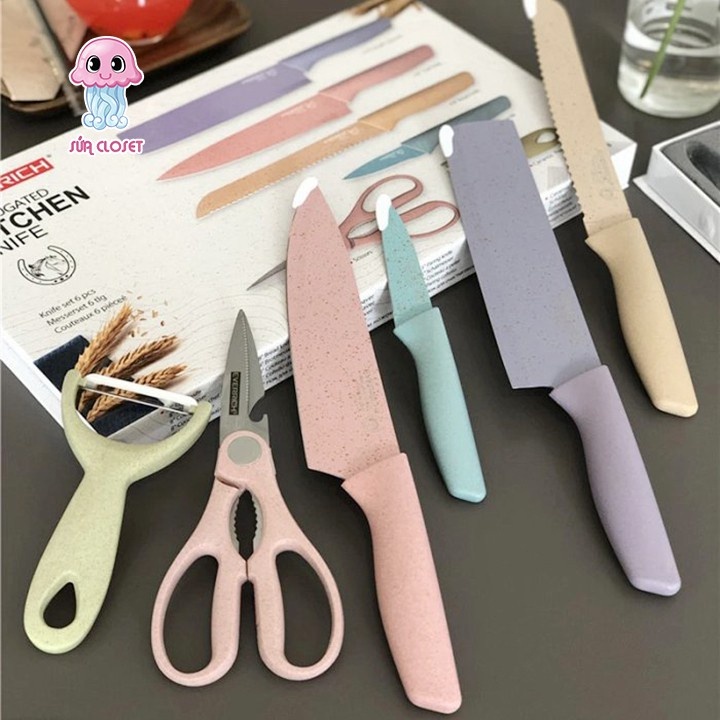 [HCM] Bộ Dao 6 Món Làm Bếp Lúa Mạch Cao Cấp HA44 - Egreen Dùng 1 Lần