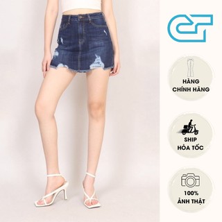 Quần giả váy jean rách gấu tua màu xanh đậm CP41, CT JEANS