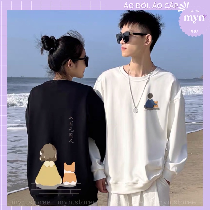 Áo Sweater Cặp Đôi Nam Nữ Tình Yêu, Bạn Thân Hoạt Hình Dễ Thương Chất Nỉ Bông Cao Cấp Form Rộng
