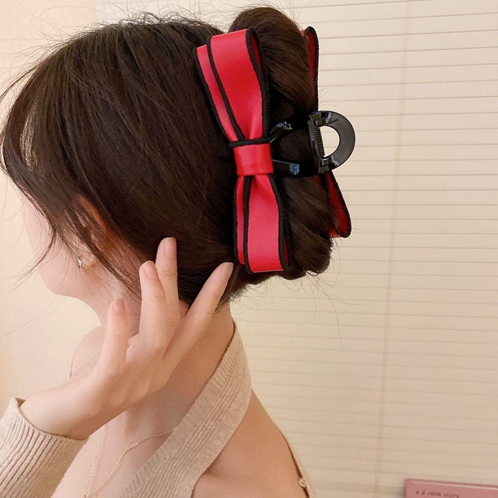 ANEMONE Kẹp Tóc Càng Cua Đính Nơ Bằng Da PU Cho Nữ