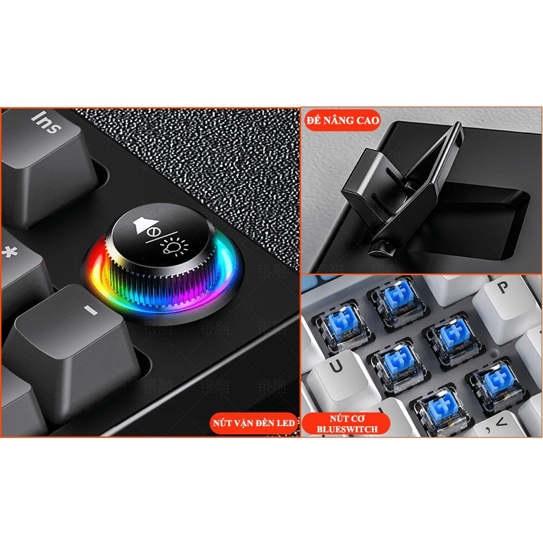 Bàn phím cơ blue switch YINDIAO K700 thiết kế mini 96 phím với nút vặn đa năng có 12 chế độ đèn LED siêu đẹp - NK