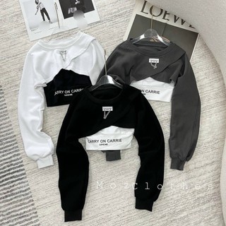 Set áo dài tay phối xích kèm áo ống, Set áo khoác nữ tay dài kèm áo quây ngang mặc được 2 kiểu
