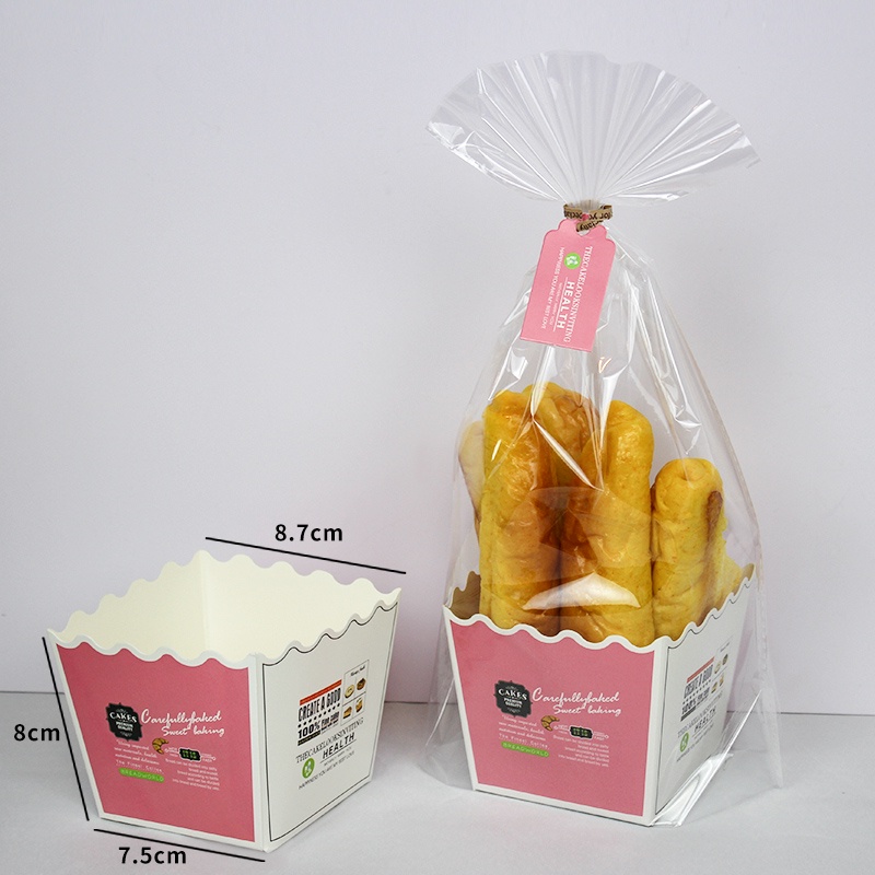 Túi Nilon Kèm Khay Giấy & Kẽm Đựng Bánh Mì Ngọt, Bánh Quy ~ Đáy 7.5cm