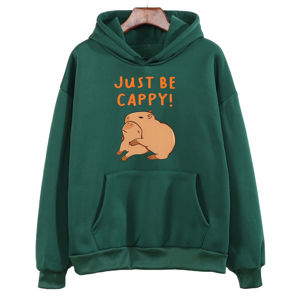 Áo Hoodie Nỉ In Chữ Capybara Just Be Cappy Phong Cách Hoạt Hình Dễ Thương Thời Trang Thu Đông Cho Nam Và Nữ