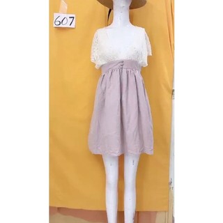 đầm ren phối chân váy màu hồng đất. S607