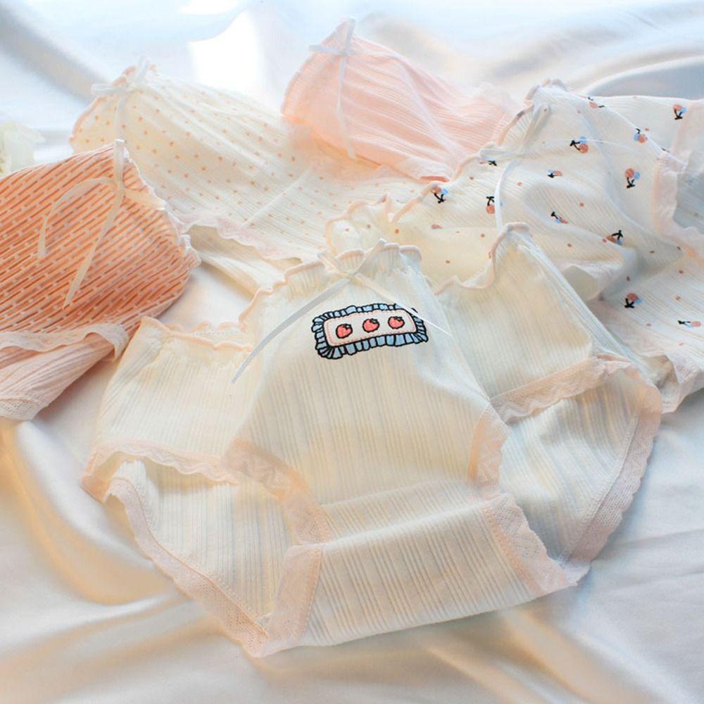 Quần Lót Cotton Mềm Mại Thoáng Khí In Họa Tiết Sọc Ngang Đính Nơ 15H Cho Nữ