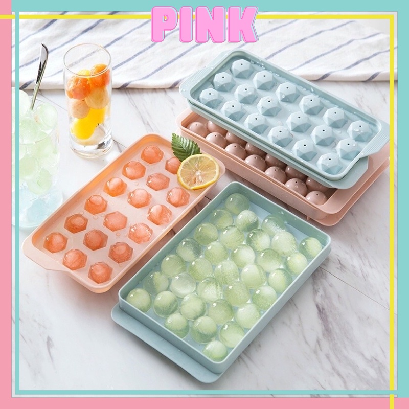 Khay Đá Bi Tròn Tủ Lạnh 33 Viên Có Nắp Đậy Việt Nhật Khuôn Làm Thạch Hoa Quả PINKWISH - HA21