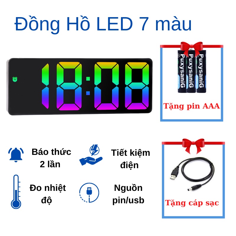 Đồng hồ LED điện tử để bàn 7 màu hiển thị giờ/lịch/nhiệt độ dùng decor phòng ngủ, bàn làm việc - quà tặng