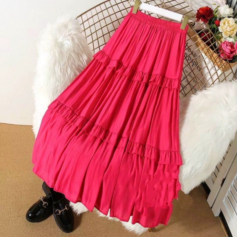 Chân váy lụa xoè hai tầng dáng dài hàng Quảng Châu