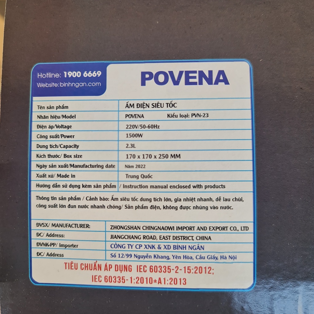 Ấm siêu tốc Povena PVN-23 2,3L màu xanh sang trọng, ấm đun nước siêu tốc 2 lớp 2,3L - Hàng mới - Điện máy Sunmy