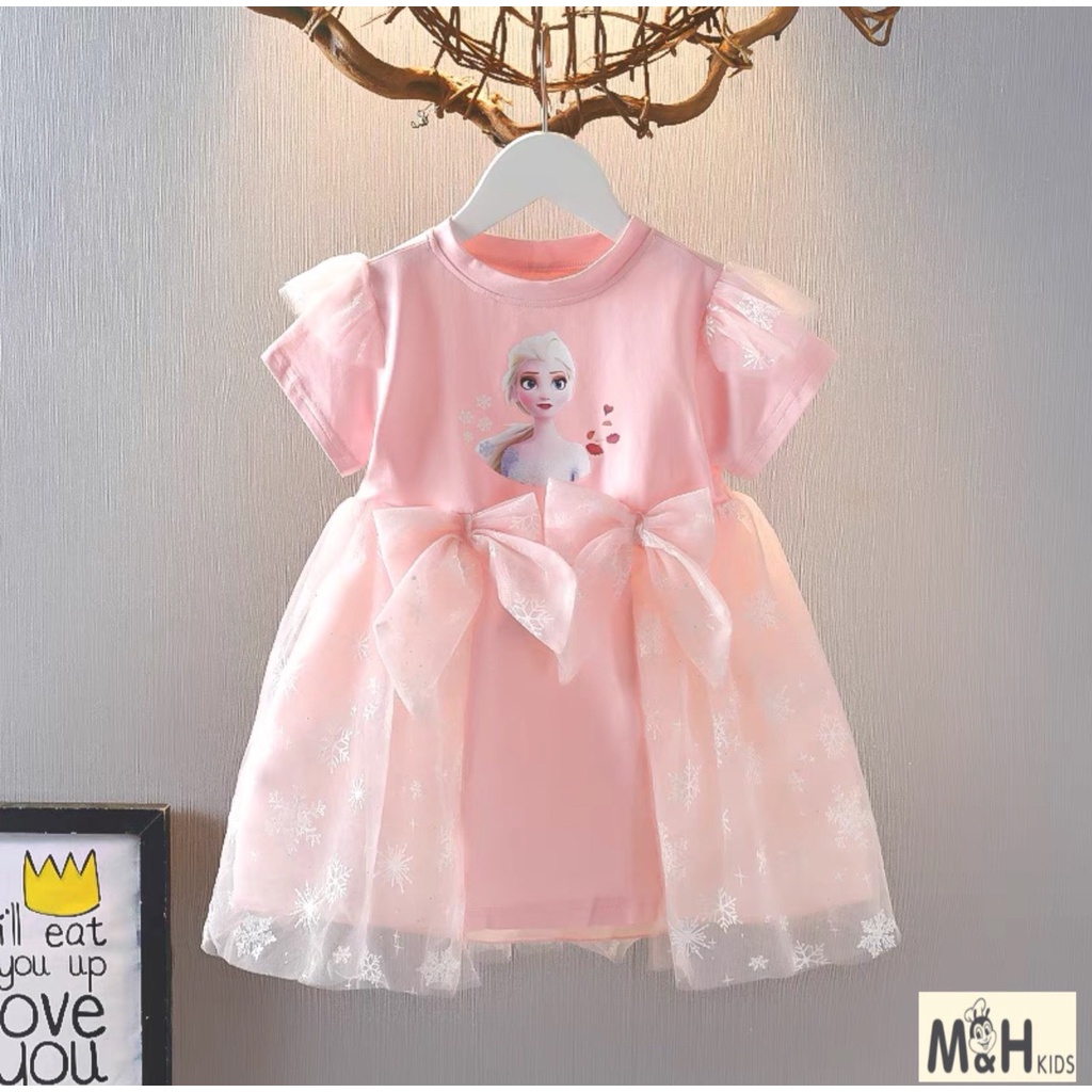 Đầm Elsa Phối Ren Màu Hồng Xinh Xắn Cho Bé Gái NIAKI