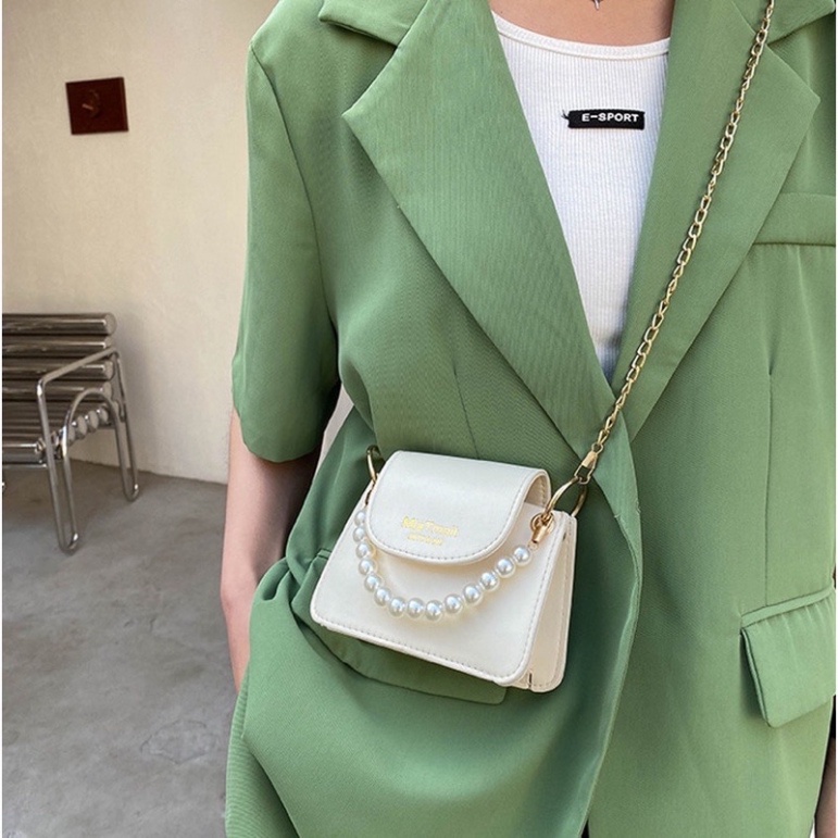 Túi xách nữ đeo chéo đi chơi phong cách hàn quốc phối dây ngọc MiaT Zuliashop8386