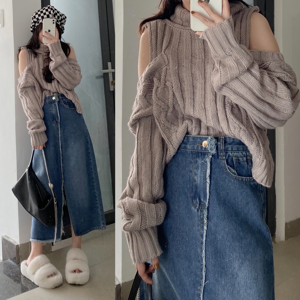 CHÂN VÁY JEAN XẺ TRƯỚC (ẢNH THẬT GHUZVINTAGE)