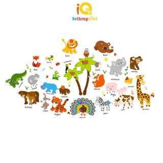 Decal dán tường vườn thú tiếng Anh BeThongMinh - Đồ chơi khám phá thế giới kỳ thú