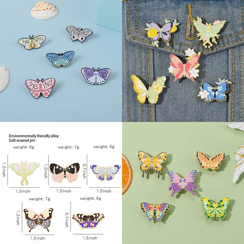 Ghim Cài Áo Họa Tiết Bướm Hoa Hoạt Hình Tráng Men Tinh Tế Cho Bạn Bè