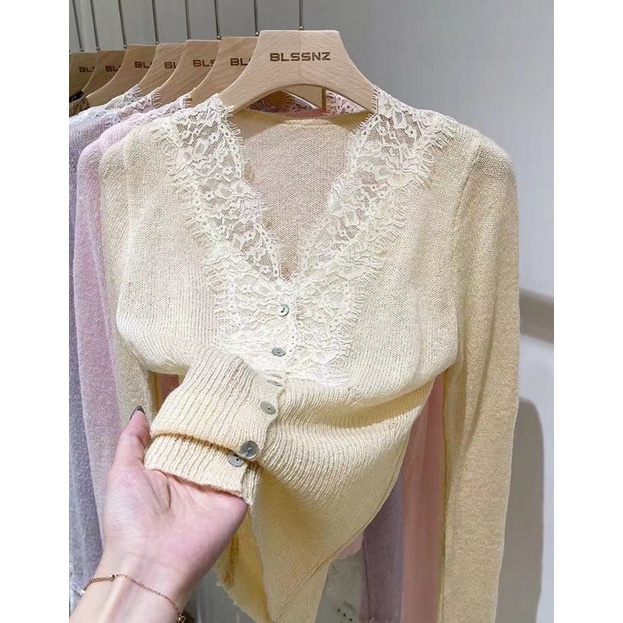 Áo ren le mỏng mặc bê trong blazer od quan châu