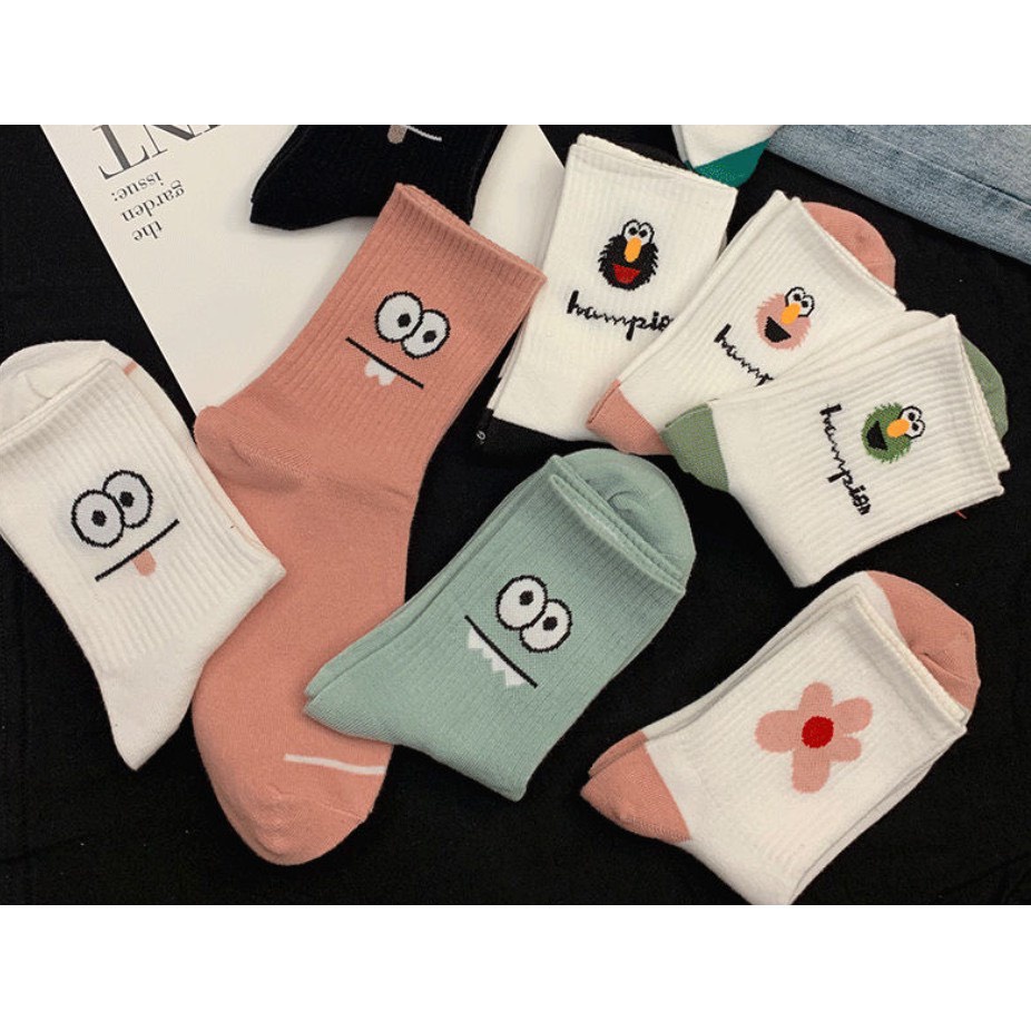 Sét 5 Đôi Tất Cổ Cao Nữ Hình Mắt Ngộ Nghĩnh chất dày đẹp
