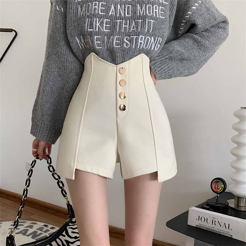 IELGY  IELGY Quần Short Đen Lưng Cao Dáng Chữ a Thời Trang Cho Nữ