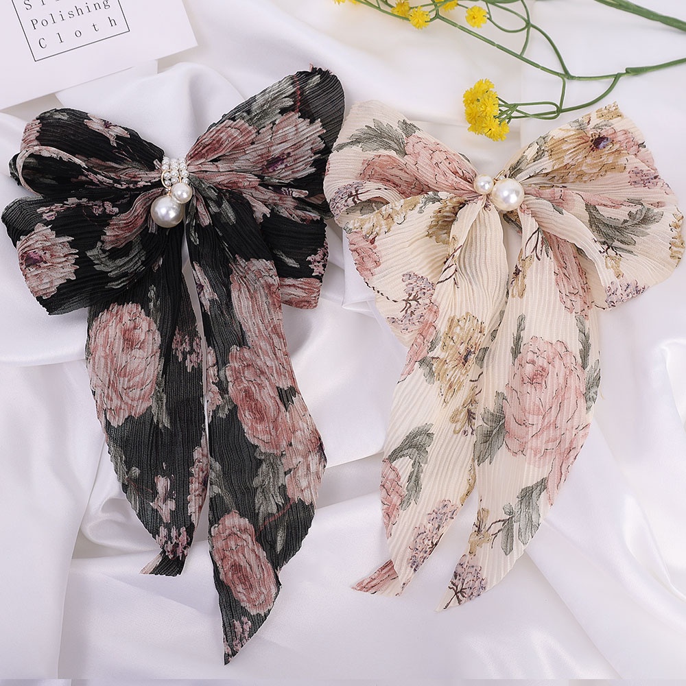 Kẹp Tóc Nơ Lớn In Họa Tiết Hoa Thời Trang Hàn Quốc Cho Nữ