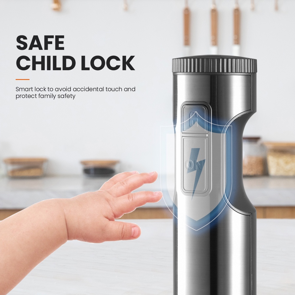 MIUI Máy xay sinh tố nhúng tay 4 trong 1 mạnh mẽ 1000W, Máy xay sinh tố que thép không gỉ, Loa trộn 700ml, Bộ xử lý thực