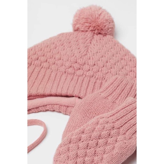 Set mũ và găngtay len hồng HM chuẩn Auth