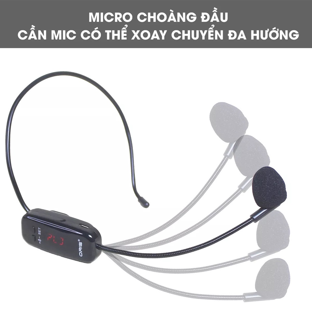 Micro choàng đầu chuyên nghiệp, micro thuyết trình trợ giảng không dây UHF hút âm tốt