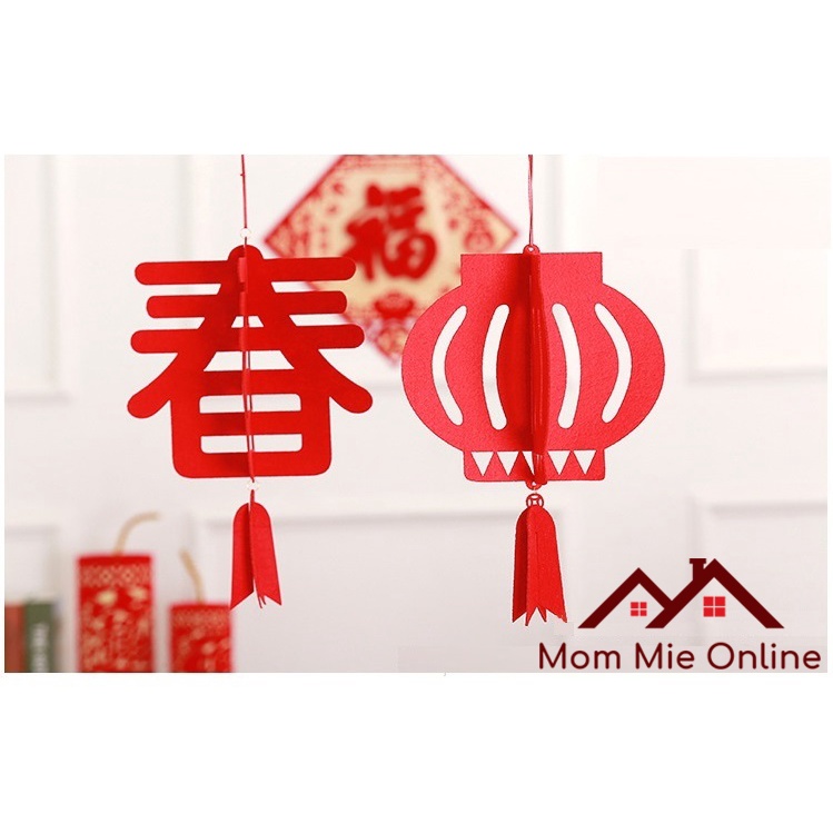 Lồng đèn xuân bằng vải nỉ dày, lồng đèn trang trí Tết, lồng đèn đỏ treo tết - LD07