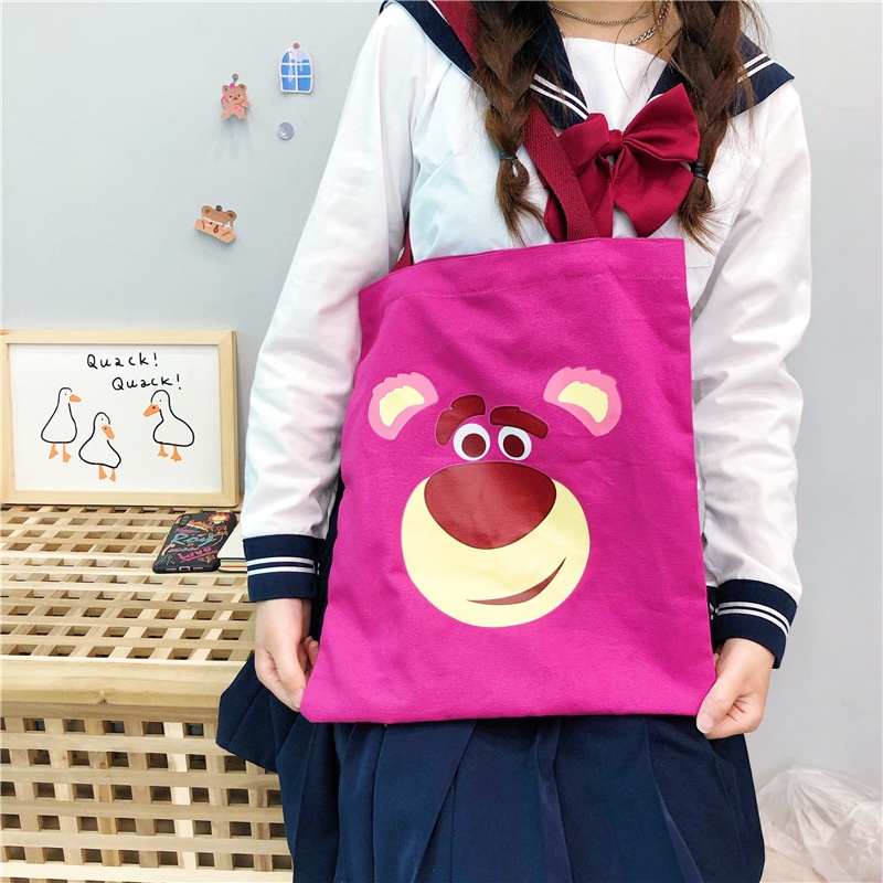 Túi Xách Canvas Cỡ A4 Họa Tiết Hoạt Hình Dễ Thương