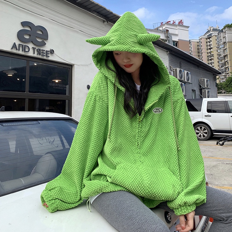 IELGY IELGY Áo Hoodie Dáng Rộng Có Khóa Kéo Hình Bánh waffle Cho Nữ
